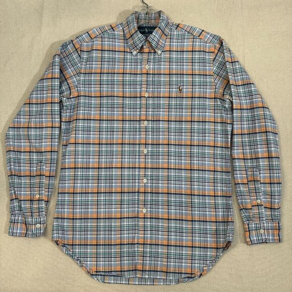 Ralph Lauren Classic Fit Orange Blue Windowpane Plaid Button Shirt Long Sleeve S - Picture 4 of 10